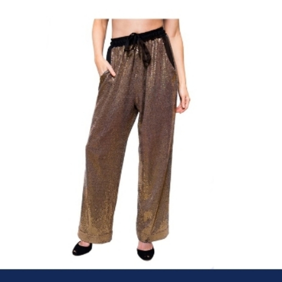 NWT $680 Chloe Kristyn 2 Pieces Sequin Gold Pants and Button Down Blouse Size L - Picture 8 of 14